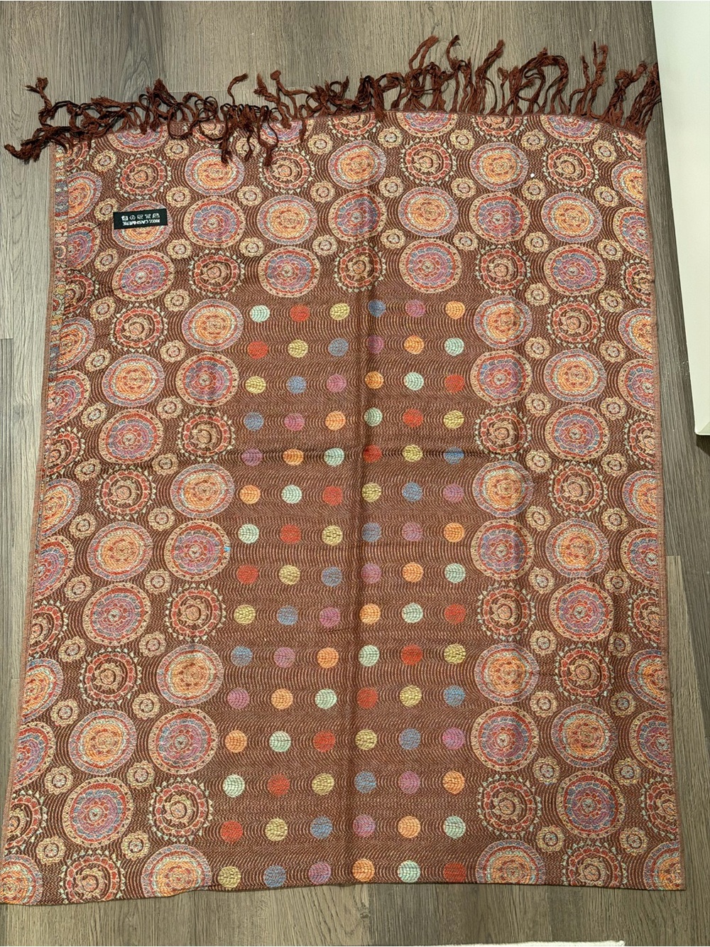 Brown Medallion & Polka Dot Cashmere Scarf